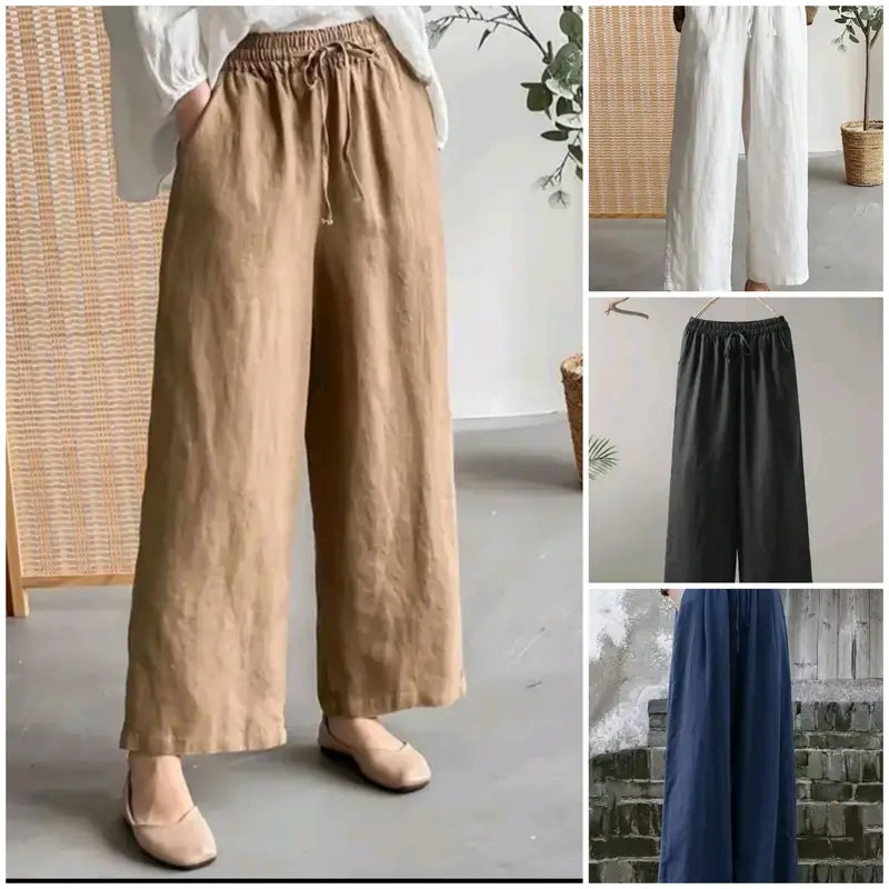 celana kulot highwish/CELANA KULOT WANITA RAMI LINEN PREMIUM/CELANA WANITA TERKINI CELANA KULOT TERLARIS Kain Panjang Kaki Karet Nyaman Putih Tebal Lembut 2