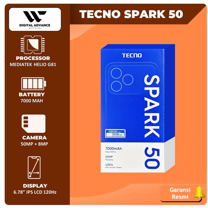 Gambar [ TP ] TECNO SPARK 50 ( 8GB/128GB ) GARANSI RESMI - NON BUNDLE, 4/128GB, BLACK dari Digital Advance Kota Administrasi Jakarta Pusat Tokopedia