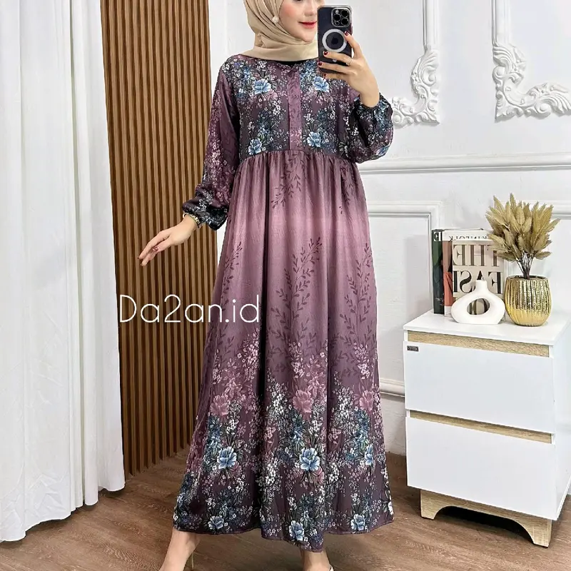 Midi Dress Flower Busui Friendly Santai A-Line Bunga Cantik Motif Nyaman Rayon Viscose Menyusui Muslim Zipper Gamis Dewasa Formal Ibu Karet Variasi Panjang Katun dress  vintage lebaran 7