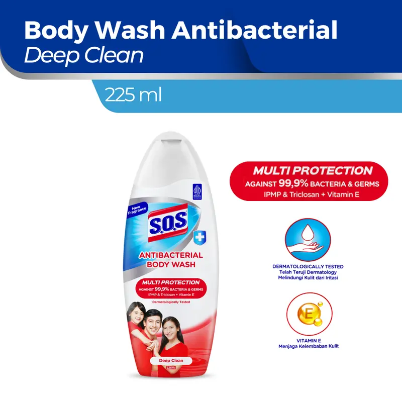 SOS Body Wash Antibacterial Botol 225ml Deep (09.2025) 0