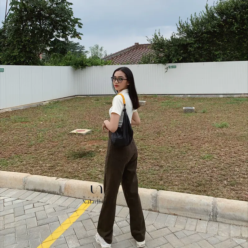 Nara Pants Coklat Tua - Celana Kulot Jeans Highwaist Wanita Loose Basic Celana Panjang 1