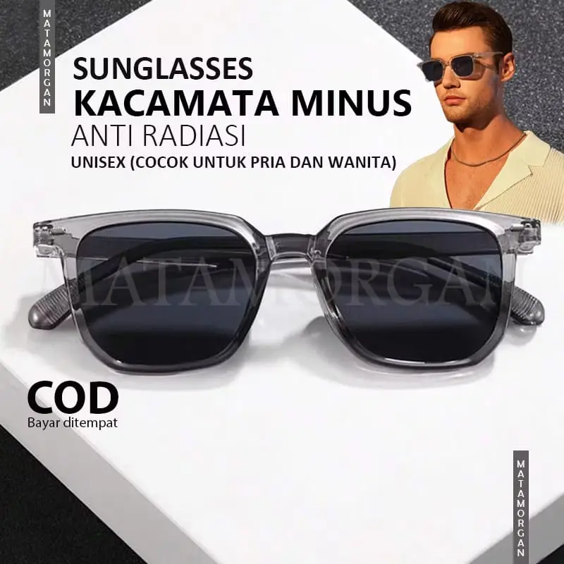 Kacamata Normal dan Minus Lensa Hitam Sunglasses Minus Rabun Jauh Anti Radiasi Lensa Hitam kekinian Unisex Pria Wanita Cewek Cowo WD191