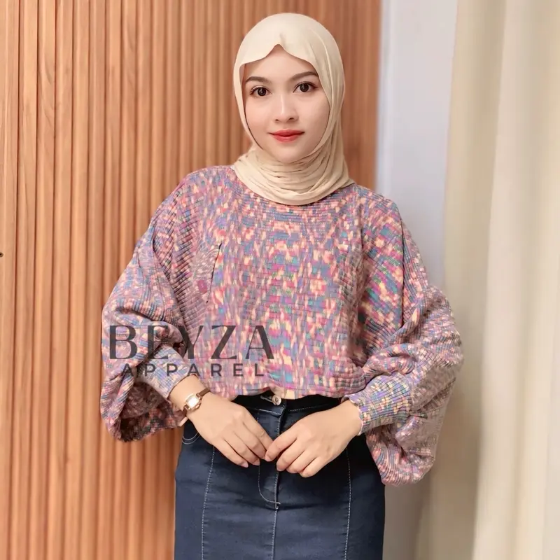 [Beyza Apparel] Karin Batwing Rajut Premium Atasan Wanita Korean Style Motif Abstract Blouse Kelelawar Lengan Balon Baju Panjang Oversize Knitwear 6