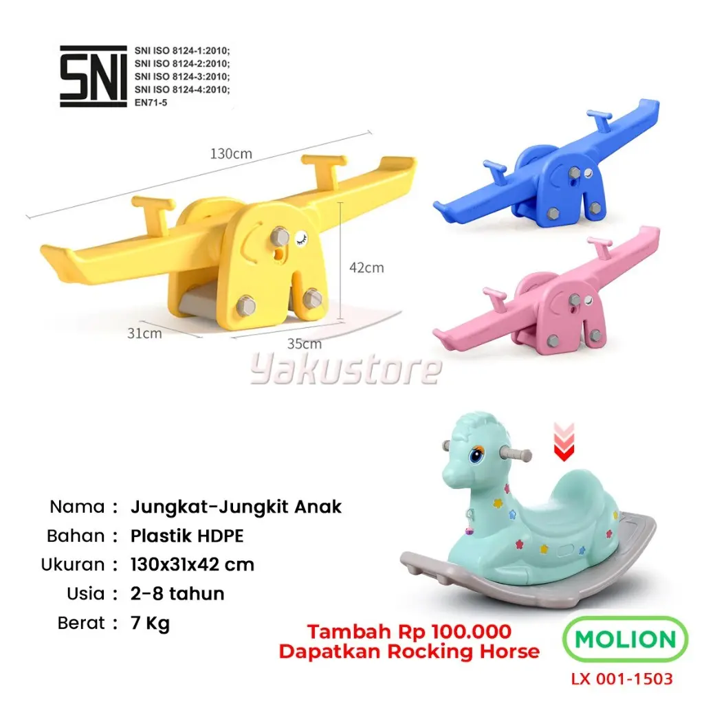 MOLION SNI Jungkat Jungkit Perosotan Kuda Kudaan Anak Seesaw Prosotan Mainan Jungkat-Jungkit Berstandar 001-M1506