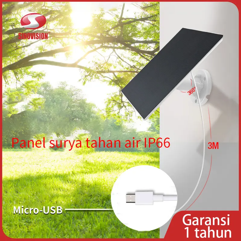 SINOVISION SP2 Solar Panel -type c 3M Cable IP66 Waterproof Solar Charging Panel 2W Power Compatible Battery Camera Cctv Kamera 0