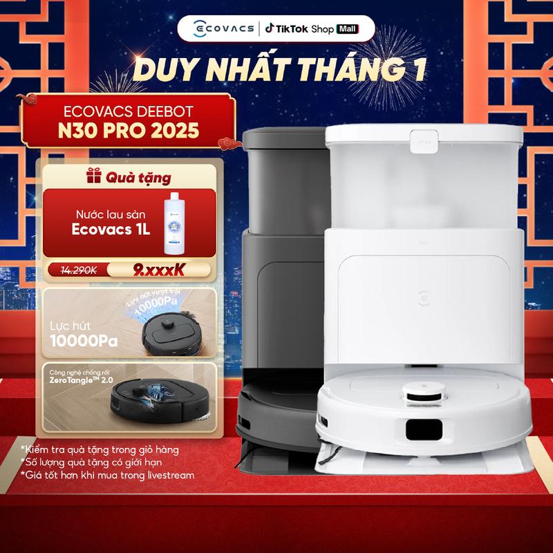 Robot hút bụi Ecovacs Deebot N30 Pro Omni 2025 - Lực hút siêu mạnh 10.000Pa - Dung tích hộp bụi 350ml