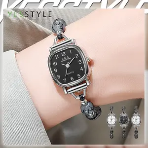 Yesstyle Jam Tangan Serut Manik Manik Casual Analog Quartz Jam Cewek Tali Adjustable