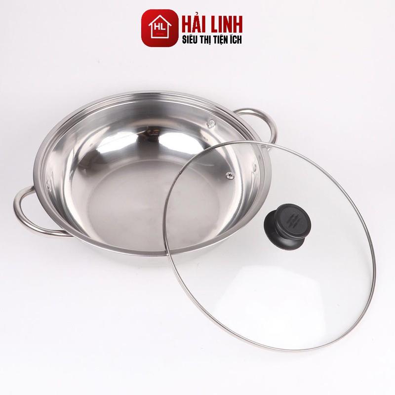 Nồi lẩu inox nắp kính size 26cm. ￼Nồi lẩu inox dày dặn chắc chắn, đa năng tiện dụng
