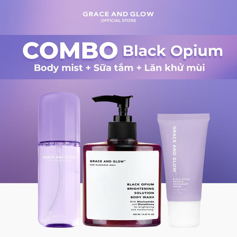  Combo 3in1 Best Seller Grace And Glow Black Opium Sữa Tắm Body Mist Lăn Khử Mùi  400ml +100ml+ 50ml 