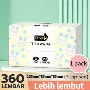 【1 Pack】Glisse Tisu Wajah Glisse 360 Lembar, Desain Tebal, Tisu Wajah 3 Lapis yang Halus dan Lembut (155x85mm)