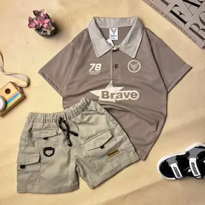 BRAVEKIDS FASHION - RUGBY BURNT CHEESE TEES KATUN 24s SETELAN ANAK UMUR 1-5 TAHUN T SHIRT KAOS DAN CELANA COTTON DRILL KARGO COMBED