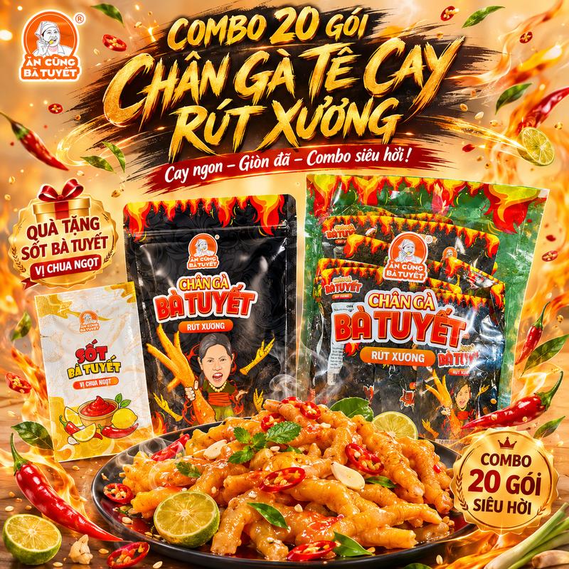(Tặng 2 gói bim bim)(Tặng 2 gói sốt) Combo 20 GÓI CHÂN GÀ TÊ CAY RÚT XƯƠNG - ĂN CÙNG BÀ TUYẾT GG1