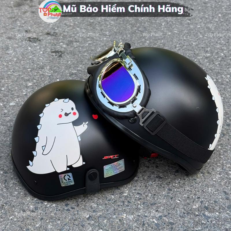  Mũ bảo hiểm 1 2 Khủng Long đen Helmet - Hàng cao cấp 