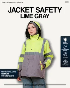Bandung Industry Garment Jaket Safety Tambang Waterproof Taslan Balon Lime Grey Scotlight Reflektif Anti Air Kombinasi Hijau Abu untuk Lapangan & Proyek