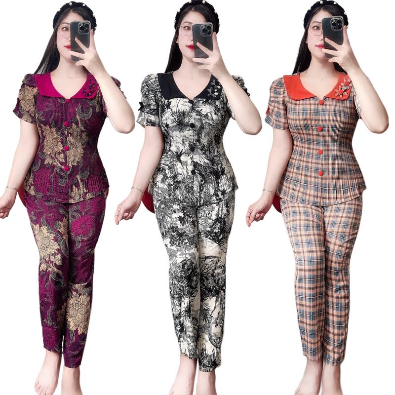 Đồ Bộ Nữ Đẹp Phom Dập Ly Bâu Sen, Áo Tay Ngắn Quần Dài ,Chất Vải Mango Mịn Mát Women Top set botieuthu
