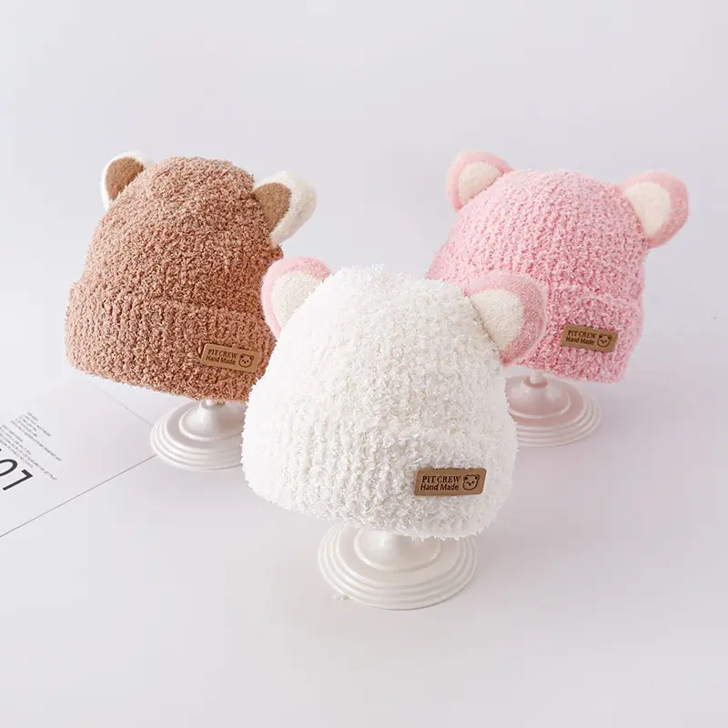 Mũ Em Bé Tai Mèo, Thiết Kế Dễ Thương, Chất Liệu Nhồi Bông Và Ấm Áp, Thích Hợp Cho Mùa Thu Và Mùa Đông, Màu Trơn Cho Trẻ Mới Biết Đi, Bé Trai Và Bé Gái, Mũ Nắp Ca-Pô 2