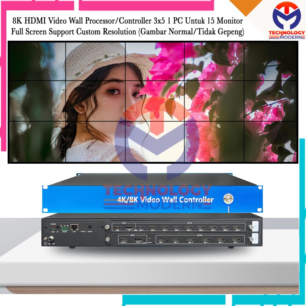 8K HDMI Video Wall Controller Processor/Controller 3x5 5x3 1 PC Untuk 15 Monitor Full Screen Support Custom Resolution (Gambar Normal/Tidak Gepeng)