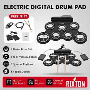 RIXTON Portable Electric Drum Pad Digital Drum Silikon Dengan Stik Drum dan Pedal Kaki Sustain