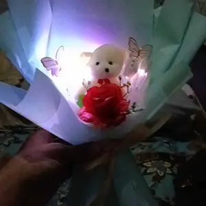 Buket Boneka Mini dan kupu kupu led plus bunga / Buket Bunga Mawar Artificial untuk Ulang tahun cewek cowok / Buket  Wisuda / Anniversary  / Bouqet Pakai Lampu