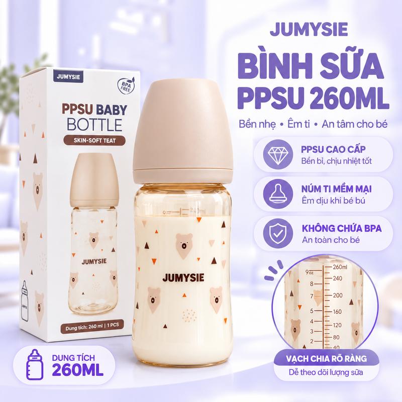Bình Jumysie PPSU cao cấp – Chịu nhiệt, thiết kế tiện dụng – 160ml/260ml