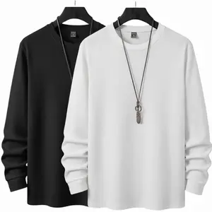 Paket 2Pcs Kaos Lengan Panjang Waffle Knit Anti Kusut Pria Polos Bahan Nyaman dan Praktis untuk Kegunaan Sehari-hari