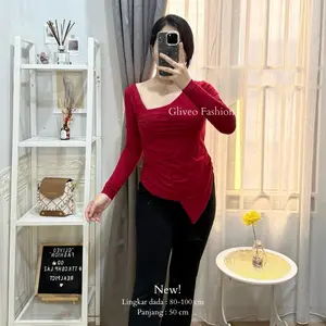 GLIVEO (COD) - KAOS OBLIQUE KERUT LENGAN PANJANG ADEM / KAOS LENGAN PANJANG WANITA / KAOS SPANDEK WANITA / KAOS WANITA TERBARU baju