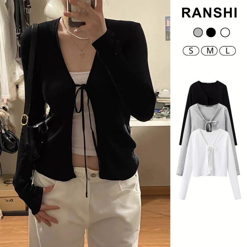 DEAL MỞ BÁN Áo Khoác Cardigan Mỏng Dáng Vừa Phối Dây Buộc RANSHI Chất Thun Tăm Hàn Áo Thu Đông Nữ Hot 2025 - RA334 Nữ Top