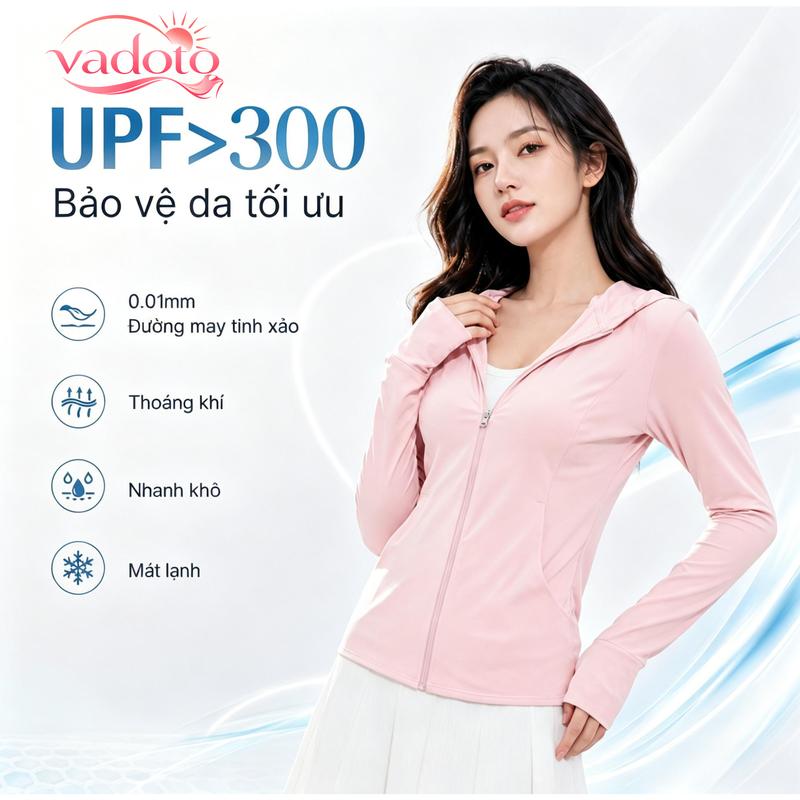 VADOTO Áo Chống Nắng Nữ Chặn 99.5% Tia UV, Áo Khoác Chống Nắng Có Mũ, Vải Mát Lạnh Thoáng Khí Nhanh Khô, Dáng Ôm Tôn Dáng, Lỗ Xỏ Ngón, Mẫu 826