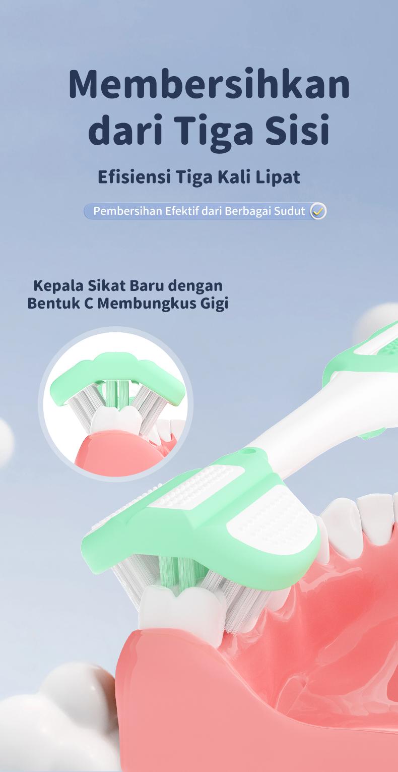 Sikat Gigi Tiga Sisi untuk Anak-anak Membersihkan Secara Menyeluruh dan Efisien dengan Desain Tiga Sisi yang Melingkupi Sikat Gigi 1 Pak Berisi 4 Cocok untuk Anak Usia 3-12 Tahun