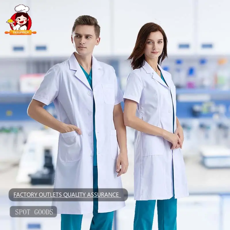 Fasuprich READY STOCK White Lab Coat Attire Lab Doctor/Students Laboratory Coat Doctor Uniform S-XXL Unisex Short Sleeve All SizeWork clothes