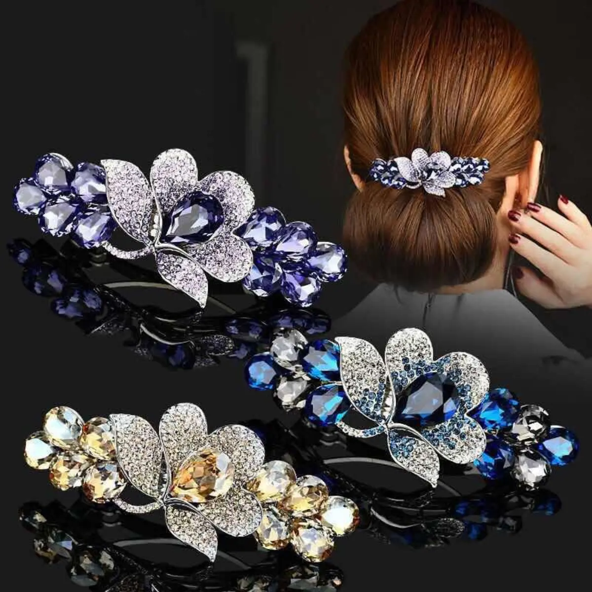 Kẹp Tóc Kim Cương Giả, Cỡ Lớn, Kẹp Sau Đầu, Phụ Kiện Cài Tóc, Kẹp Tóc Nữ, Kẹp Tóc Đĩa, Kẹp Lò Xo, Phong Cách Thanh Lịch