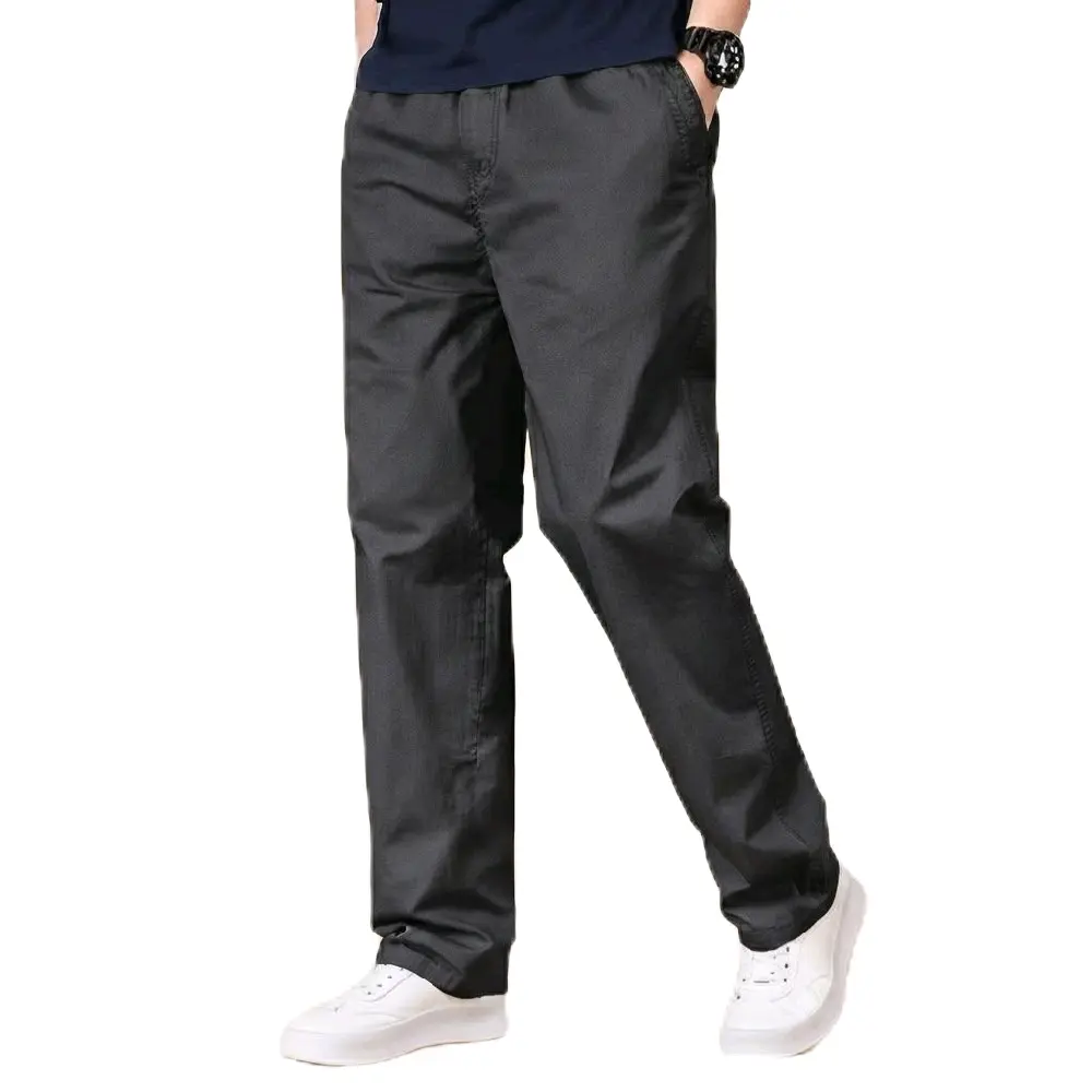 Celana Katun Pria Panjang Cino Karet tali Standar Jumbo Premium L-XXL Outdoor Casual Sport Korea Style Hitam Dewasa
