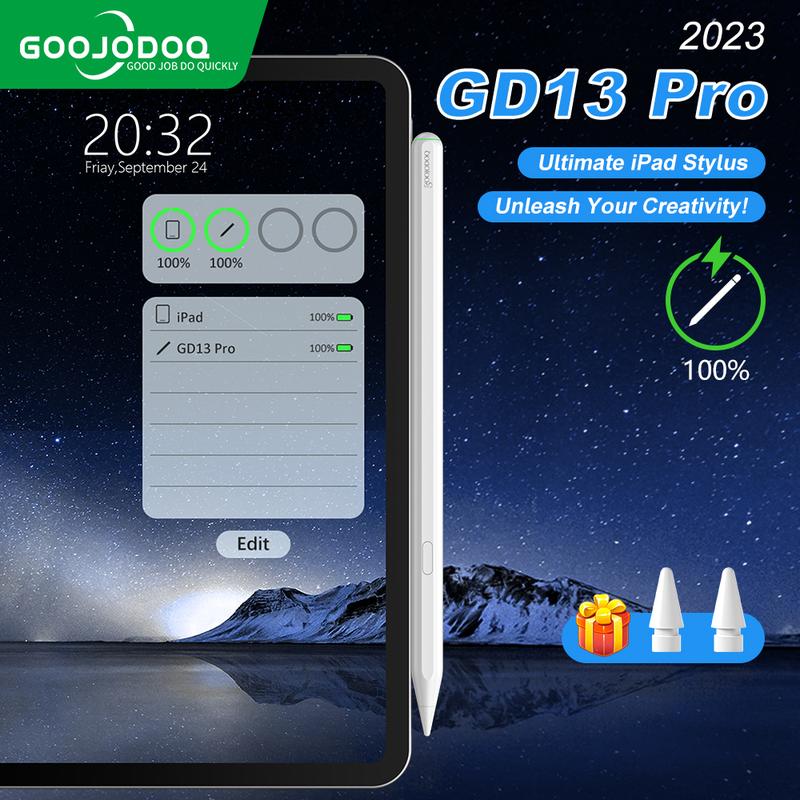 Bút cảm ứng sạc không dây GOOJODOQ GD13 Pro nâng cấp Bút cảm ứng kỹ thuật số Tương thích với iPad thế hệ thứ 6 7 8 9 10 Mini 6 Air 4 5 iPad Pro 11 12,9 inch Đi kèm với quà tặng,Stylus 1 + Free Gift Replaceable refills 1