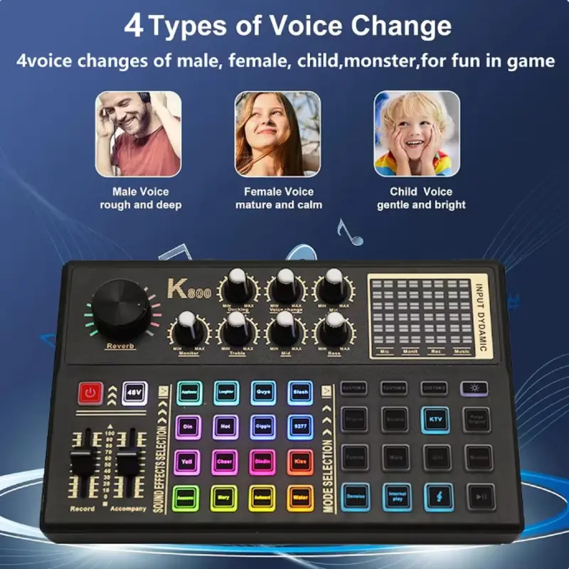 Soundcard K800 Mixer Audio External Sound Card Live 16 Effect 1