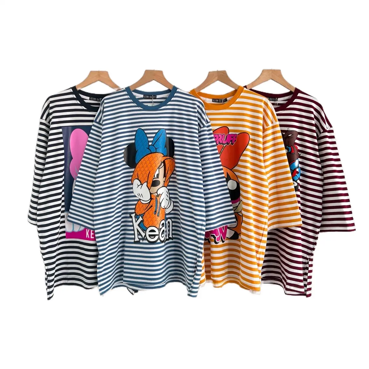 Kean Oversize Stripe Basic Atasan Kaos salur wanita