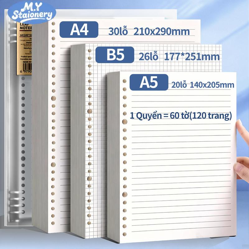  M.Y-Giấy Refill Sổ Còng A4 B5 A5 120 Trang Ruột Giấy 80gsm Cho Sổ Còng Kích Thước A5 B5 A4 Giấy Trắng Ngà Chống Lóa Tốt Viết Êm Tay 