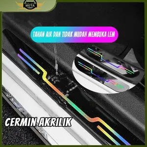 [Meta] 4pcs Stiker pelindung ambang batas Stiker pelindung alas kaki lantai pintu mobil Stiker laser mobil Stiker pelindung ambang batas Aksesori mobil Car Akrilik Kain
