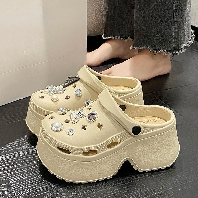 Dép sục nữ đế cao bản mới size chuẩn charm đính đá êm ái mềm chân chất liệu Eva