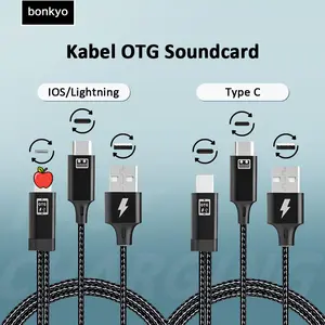 Bonkyo Kabel OTG Soundcard 2-in-1 untuk Ponsel Android Type-C & iOS/Lightning Saluran Stereo Dual Pengisi Daya Sementara Anti-Tarik Lentur - Charger