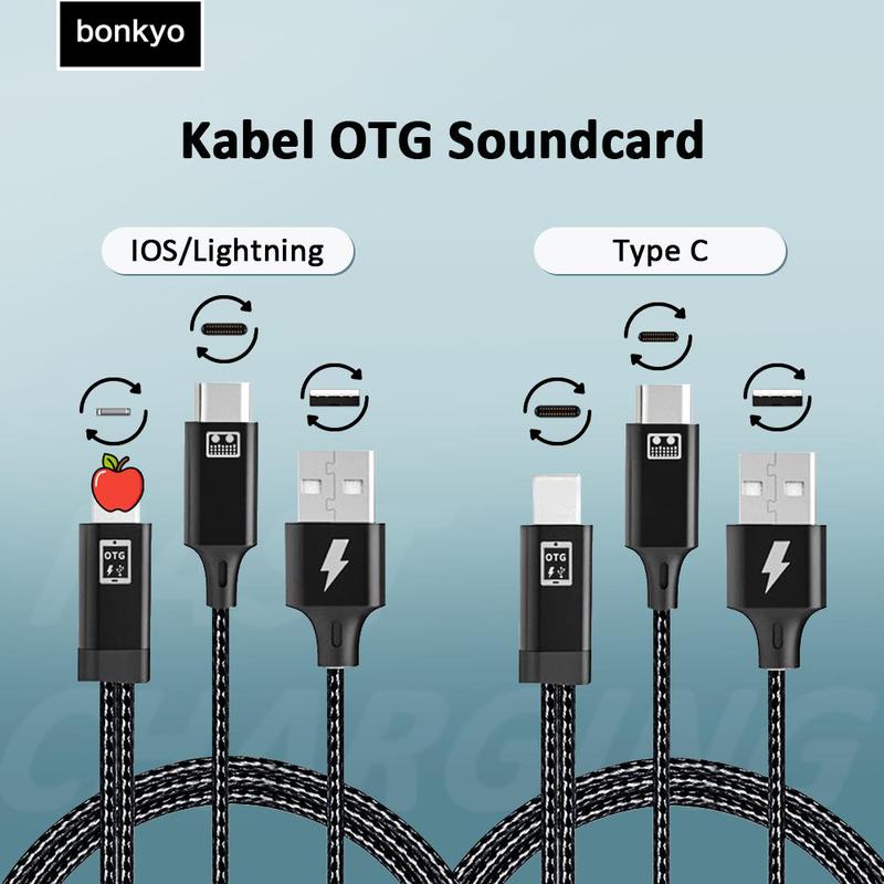 Bonkyo Kabel adaptor otg kartu suara langsung cocok untuk kabel adaptor ponsel Apple Android typec 3.5mm Aluminium Panjang Pengisi 0