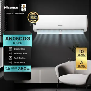 HISENSE-AN05CEG-0.5PK TERHEMAT AC 1⁄2 pk full set -DINGIN KILAT-Cocok Kamar Tidur-Pendinginan Super Cepat 3 Menit Sejuk-Auto Clean Anti Bakteri - Mode Tidur & Smart LED-Garansi 3 Tahun