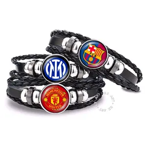 Gelang Logo Club Bola Eropa Tali Kulit Kepang Multilayer Bisa Request Custom Gambar