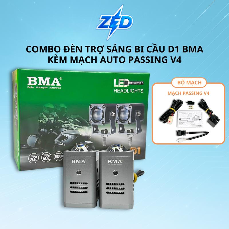 Combo Đèn Trợ Sáng Bi Cầu Mini D1 BMA Kèm Mạch Passing V4 Xịn - 30W 12 24V ĐiệnBình Cos Vàng Pha Trắng Auto Passing, Chống Nước IP68 - Phụ Tùng Đèn LED