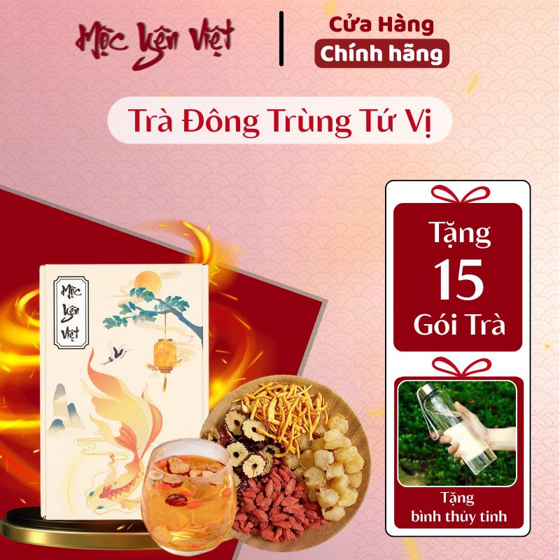 [Hộp 45 gói Và Chai Thủy Tinh] Trà Đông Trùng Tứ Vị 30 Gói Nguyên Liệu Kỷ Tử Long Nhãn Táo Đỏ Nấm Đông Trùng - Mộc Yên Việt