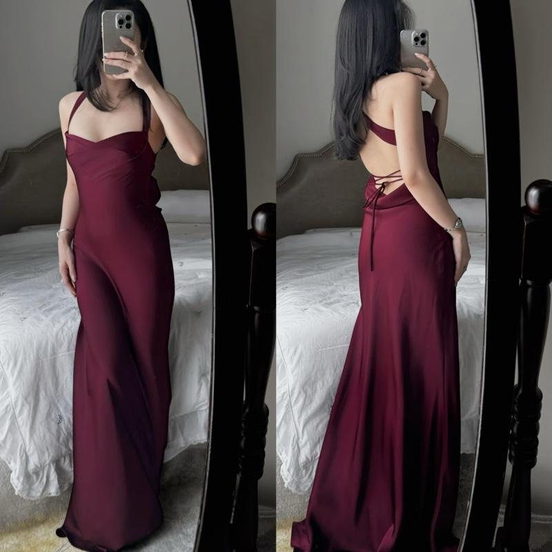 | Ceelyn Dress | Đầm Lụa Cổ Xoắn Đổ Lưng Dây Bảng Không Dây Kéo Không Mút