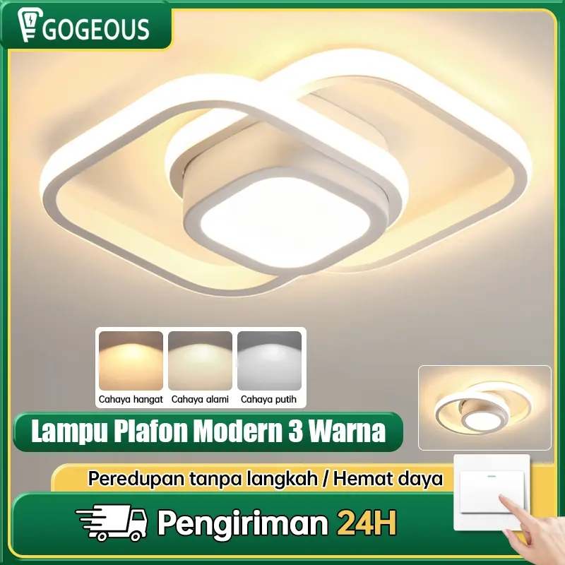 【COD】Lampu Hias Plafon Rumah Lampu Plafon LED 3 Warna Lampu Hias Rumah Ruang Tamu Kamar Minimalis Tempat Putih lampu  ibu lampu  corner hours  lamp Lampu Downlight LED
