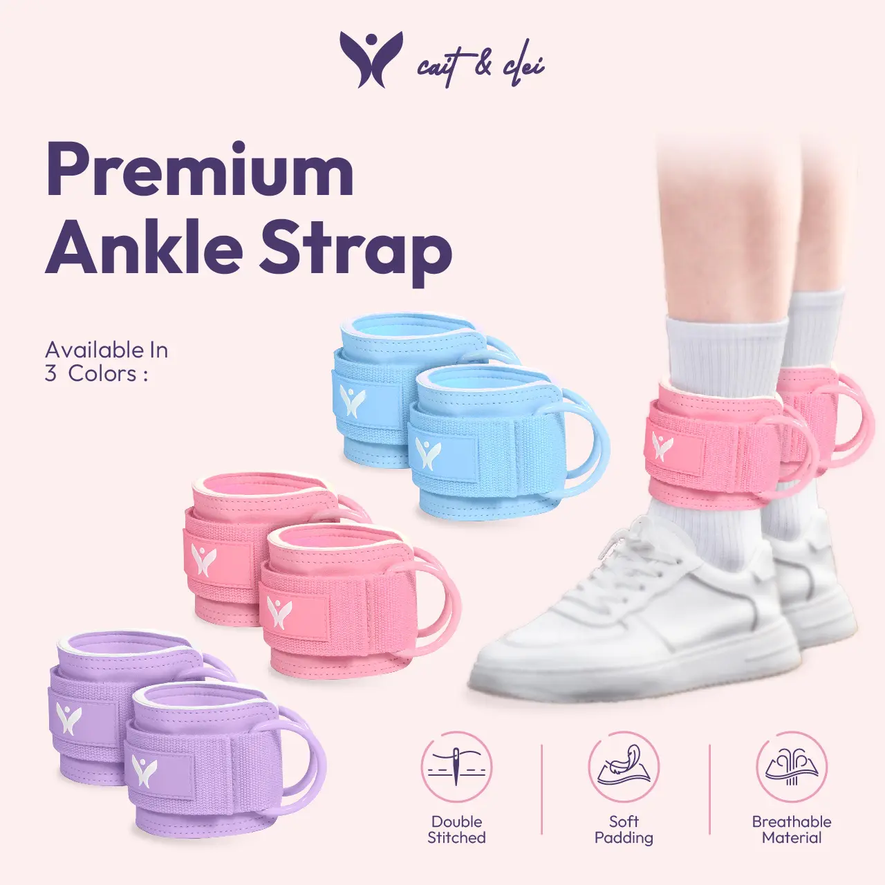 CAIT & CLEI Premium Ankle Strap For Weight Lifting Exercise | Pemberat kaki Gym & Fitness adjustable Otot