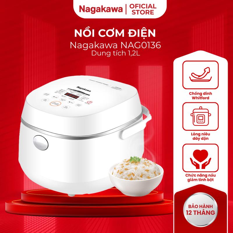 Nồi Cơm Điện Tử 1.2L Nagakawa NAG0136 – Công Suất 700W – Tích Hợp 11 Chức Năng Nấu, Bảng Điều Khiển Cảm Ứng – Dùng Cho Mọi Loại Gạo – Bảo Hành 12 Tháng