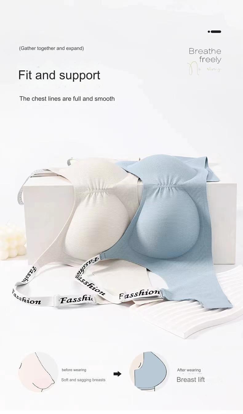 Product Introduction of Letter Braces Seamless Underwear Small Chest Push up Spring and Summer Thin and Comfortable Breathable Belly Extraction Breast Fixed Cup Sports Bra 3