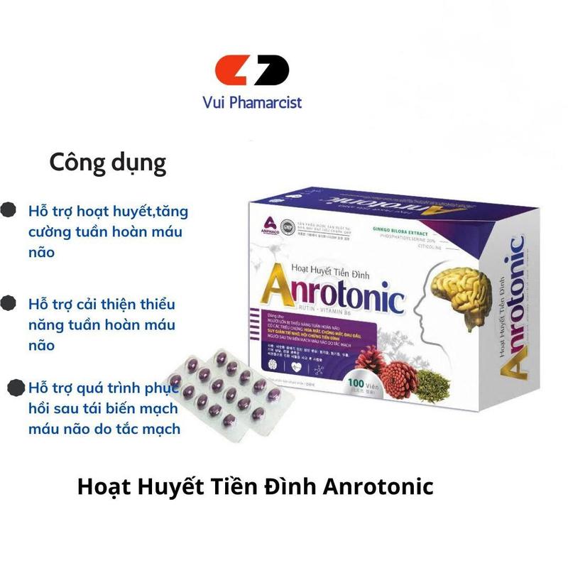 Viên Uống Hoạt Huyết Tiền Đình Anrotonic Hỗ Trợ Tăng Cường Tuần Hoàn M.áu Não,Hỗ Trợ Phục Hồi Sau T.ai B.iến Mạch M.áu Não Hộp 100 Viên